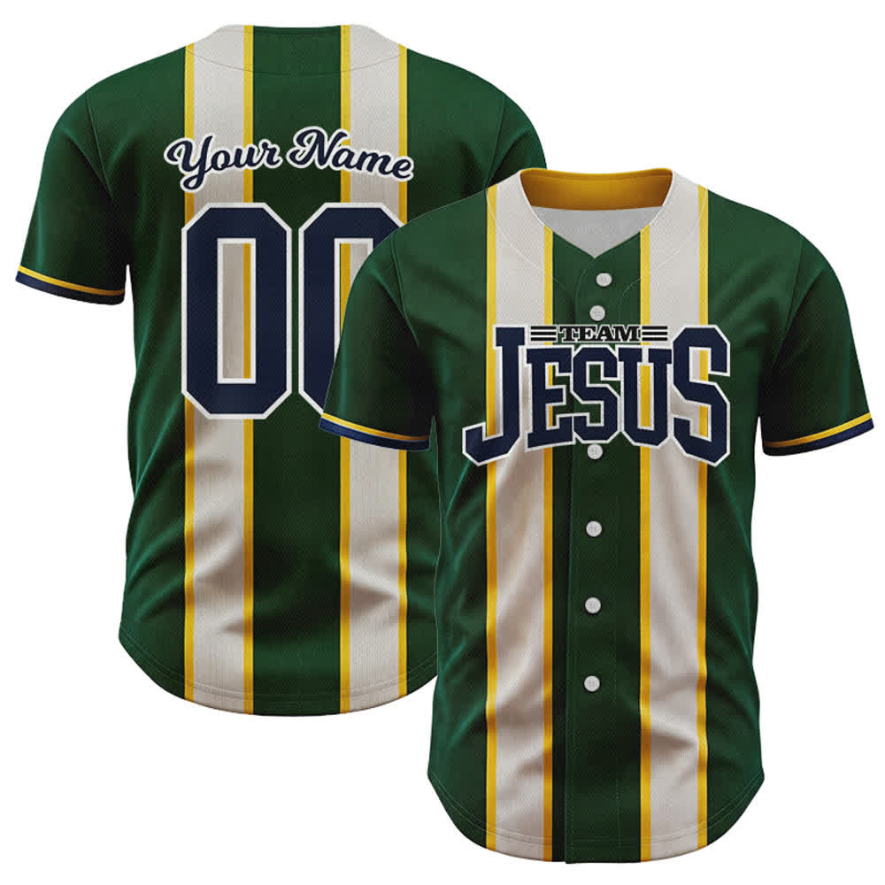 Christianartworkshop Camiseta de béisbol a rayas con botones y nombre personalizado del equipo de Jesús - 5XL - Nombre y número personalizados - image 0