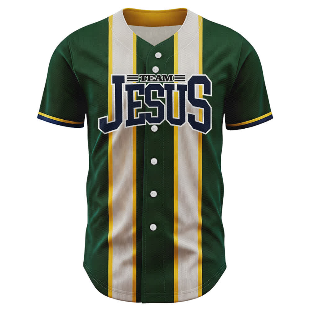 Christianartworkshop Camiseta de béisbol a rayas con botones y nombre personalizado del equipo de Jesús - image 1