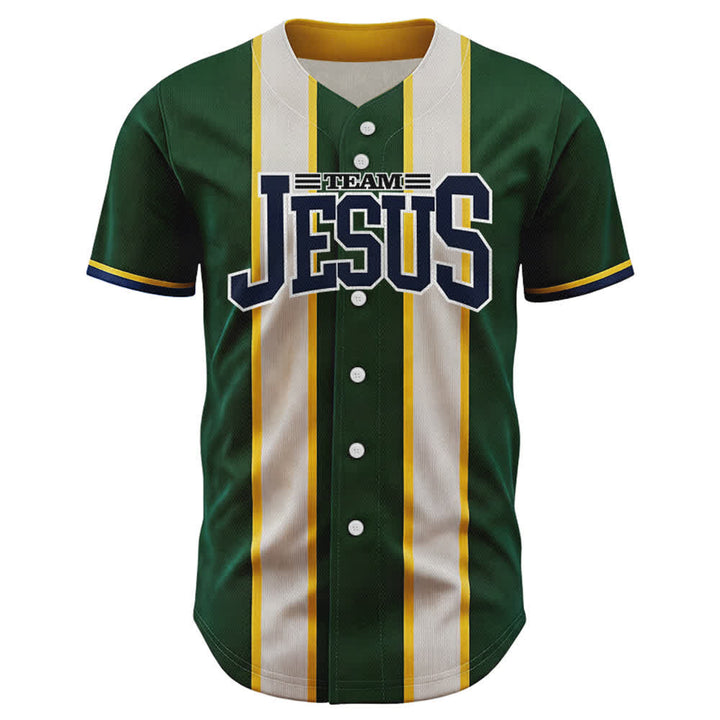 Christianartworkshop Camiseta de béisbol a rayas con botones y nombre personalizado del equipo de Jesús - image 1
