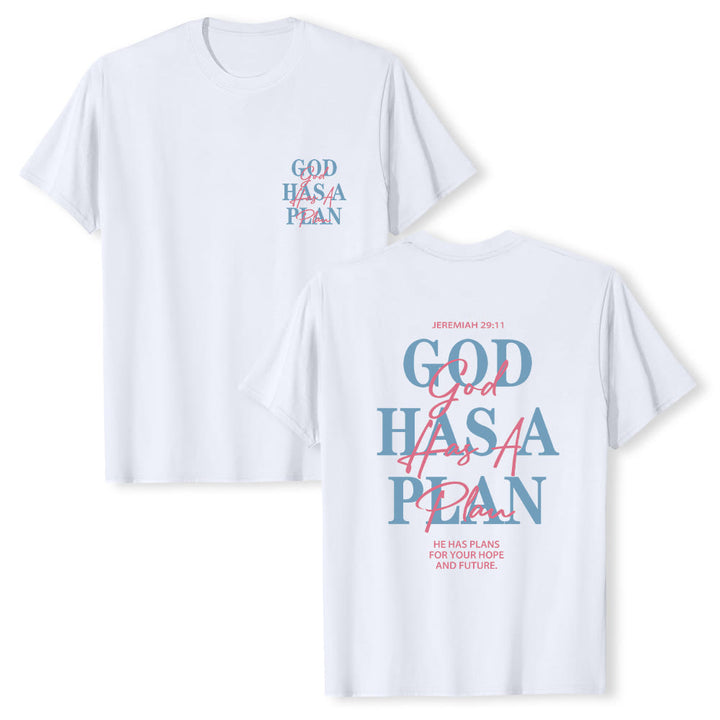Christianartworkshop Camiseta clásica con estampado de letras a doble cara "Dios tiene un plan" - Blanco - 2XL - image 6