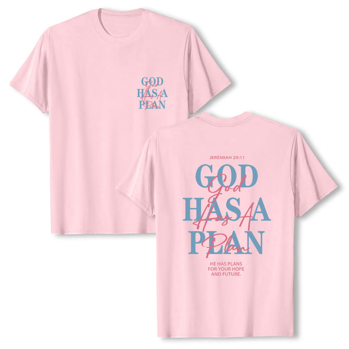 Christianartworkshop Camiseta clásica con estampado de letras a doble cara "Dios tiene un plan" - Rosa - 2XL - image 0