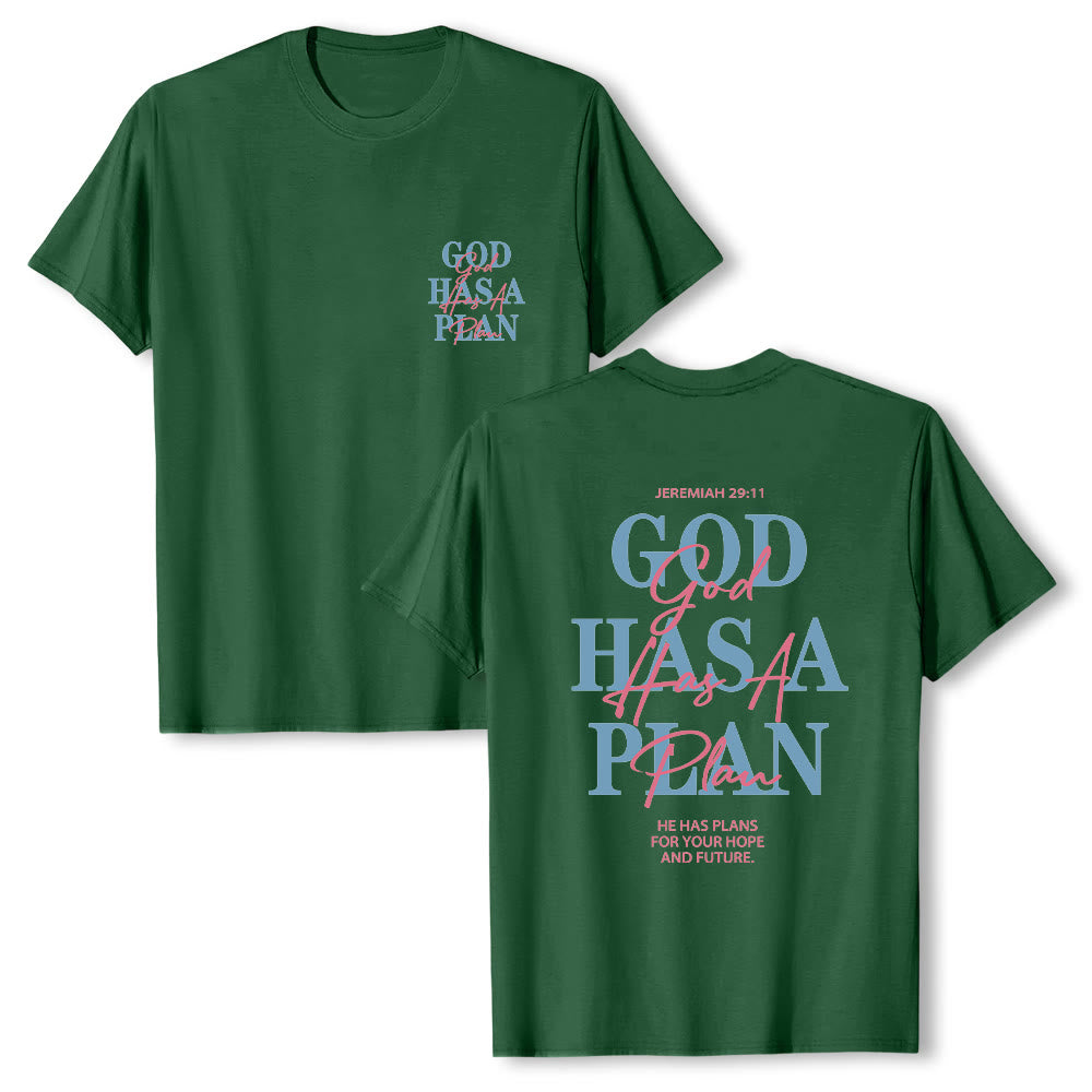 Christianartworkshop Camiseta clásica con estampado de letras a doble cara "Dios tiene un plan" - Verde oscuro - 2XL - image 15