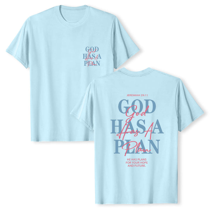 Christianartworkshop Camiseta clásica con estampado de letras a doble cara "Dios tiene un plan" - Azul - 2XL - image 21