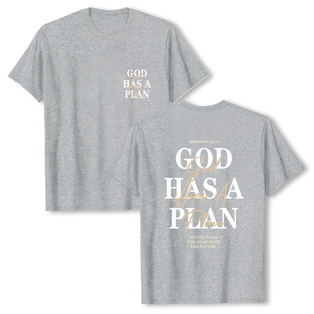 Christianartworkshop Camiseta clásica con estampado de letras a doble cara "Dios tiene un plan" - Gris - 2XL - image 12