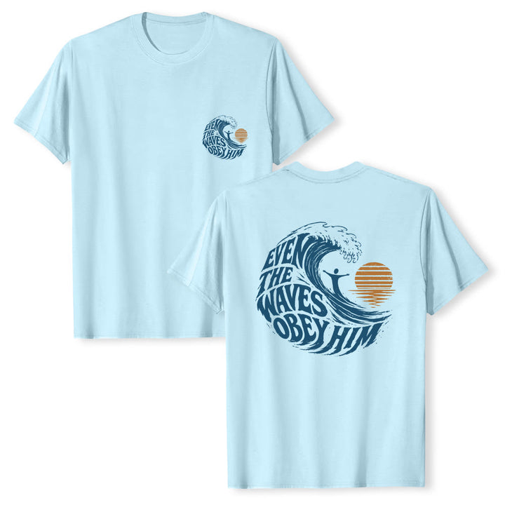 Christianartworkshop Incluso las olas le obedecen. Camiseta clásica con estampado de olas a doble cara. - Azul - 2XL - image 3