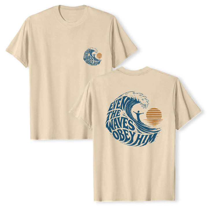Christianartworkshop Incluso las olas le obedecen. Camiseta clásica con estampado de olas a doble cara. - Beige - 2XL - image 12