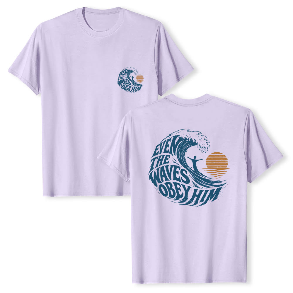 Christianartworkshop Incluso las olas le obedecen. Camiseta clásica con estampado de olas a doble cara. - Púrpura - 2XL - image 21