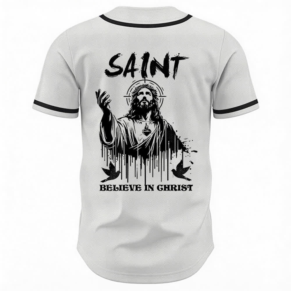 Christianartworkshop Camiseta de béisbol unisex Saint Believe In Christ - image 1