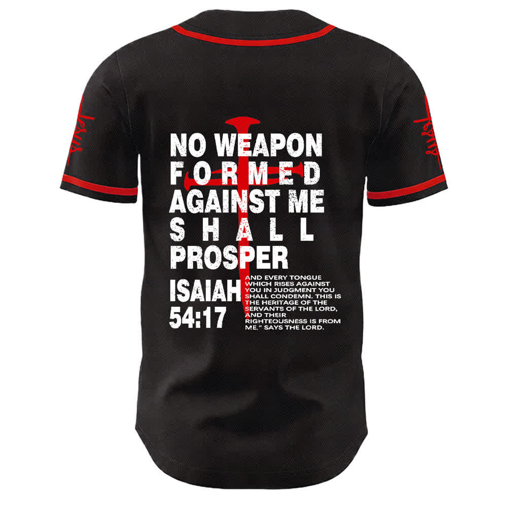 Camiseta de béisbol de Christianartworkshop: Ninguna arma forjada contra mí prosperará. - image 4