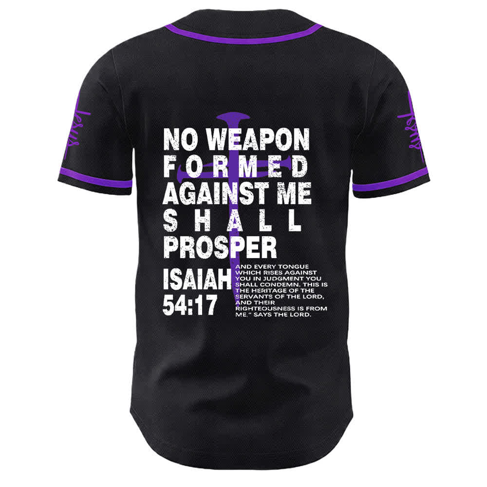 Camiseta de béisbol de Christianartworkshop: Ninguna arma forjada contra mí prosperará. - image 22