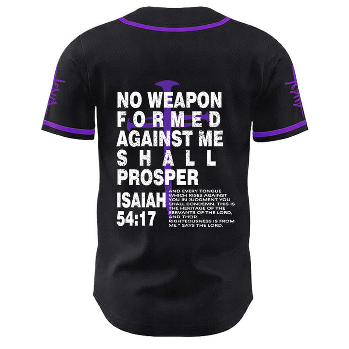 Camiseta de béisbol de Christianartworkshop: Ninguna arma forjada contra mí prosperará. - image 22