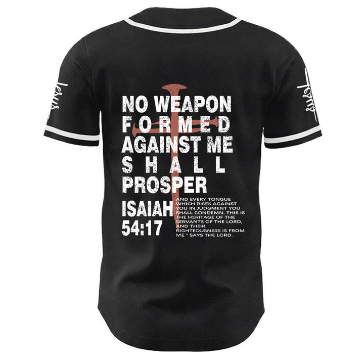 Camiseta de béisbol de Christianartworkshop: Ninguna arma forjada contra mí prosperará. - image 1