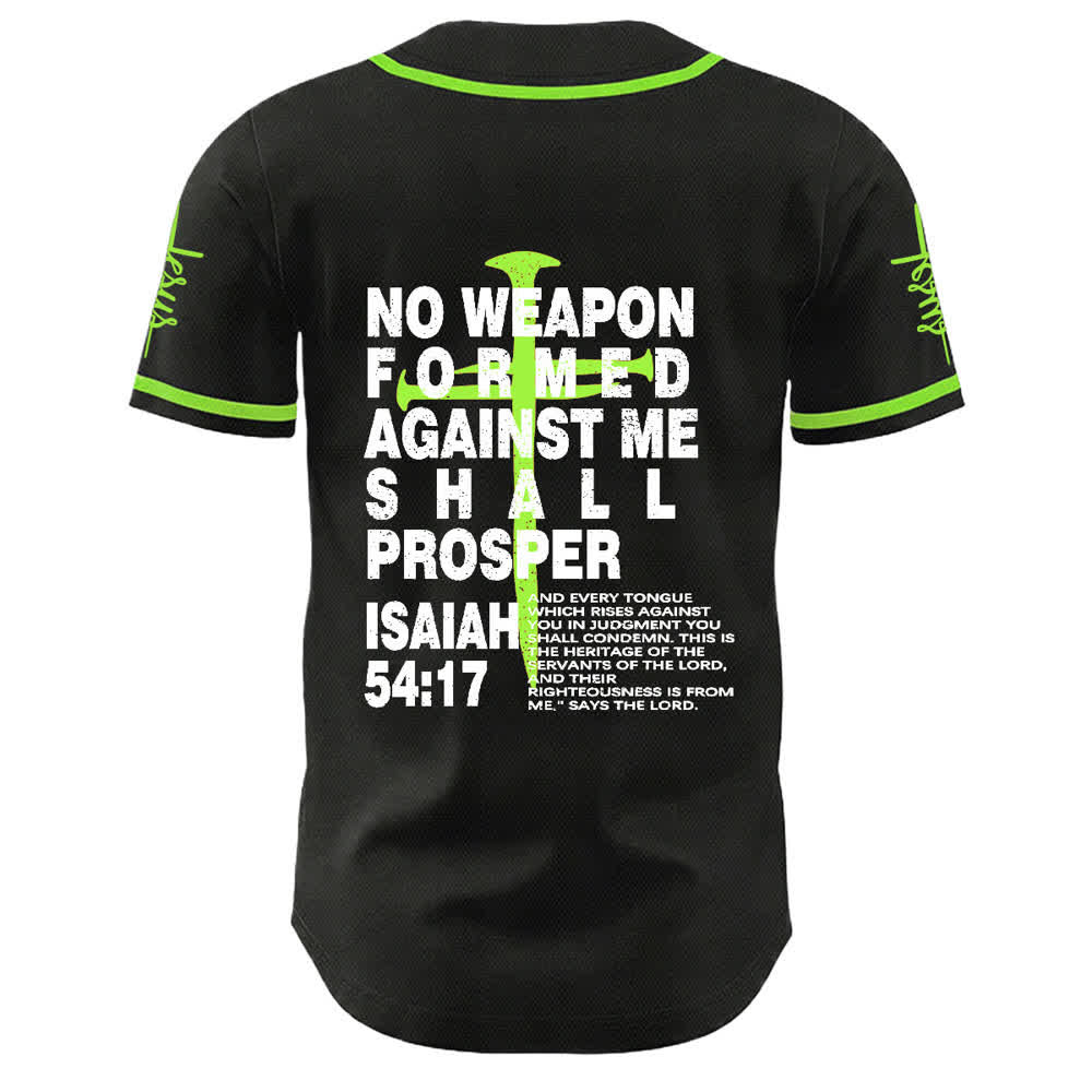 Camiseta de béisbol de Christianartworkshop: Ninguna arma forjada contra mí prosperará. - image 19