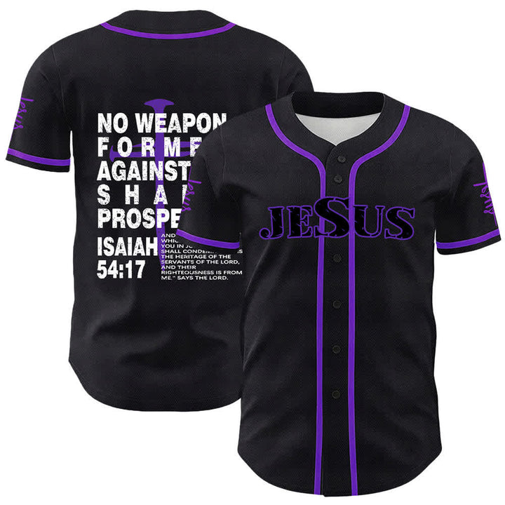 Camiseta de béisbol de Christianartworkshop: Ninguna arma forjada contra mí prosperará. - Púrpura - 5XL - image 21