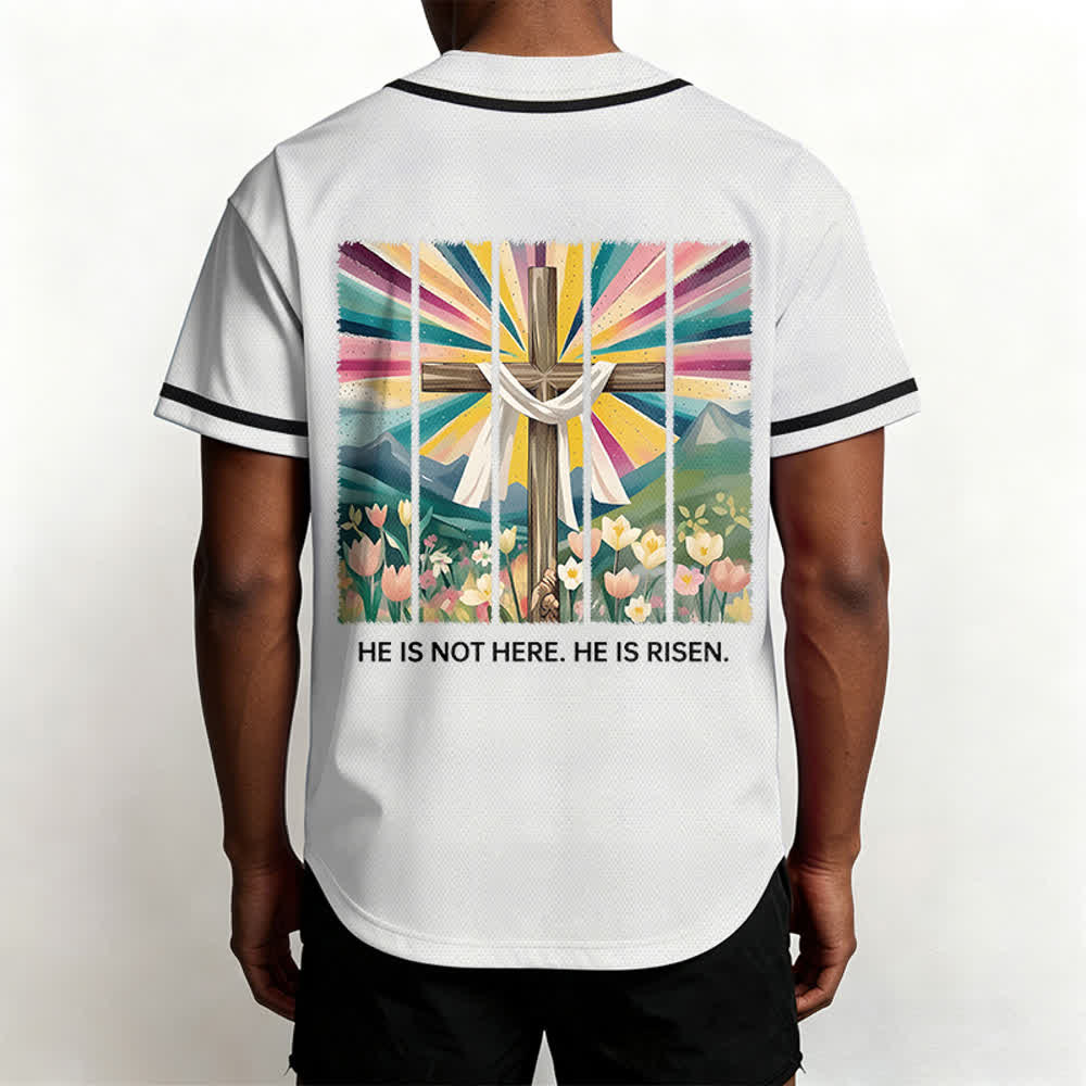 Camiseta de béisbol unisex con la frase "Él no está aquí, él ha resucitado" de Christianartworkshop. - image 10