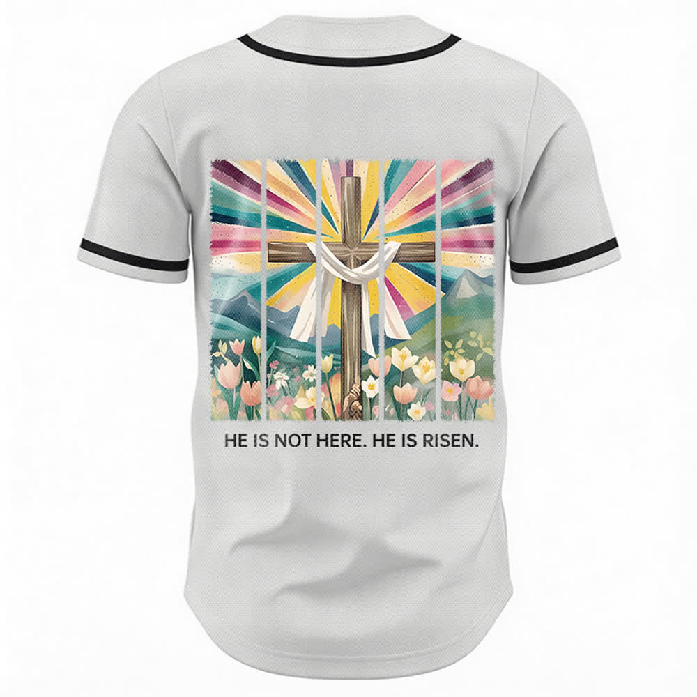 Camiseta de béisbol unisex con la frase "Él no está aquí, él ha resucitado" de Christianartworkshop. - image 8