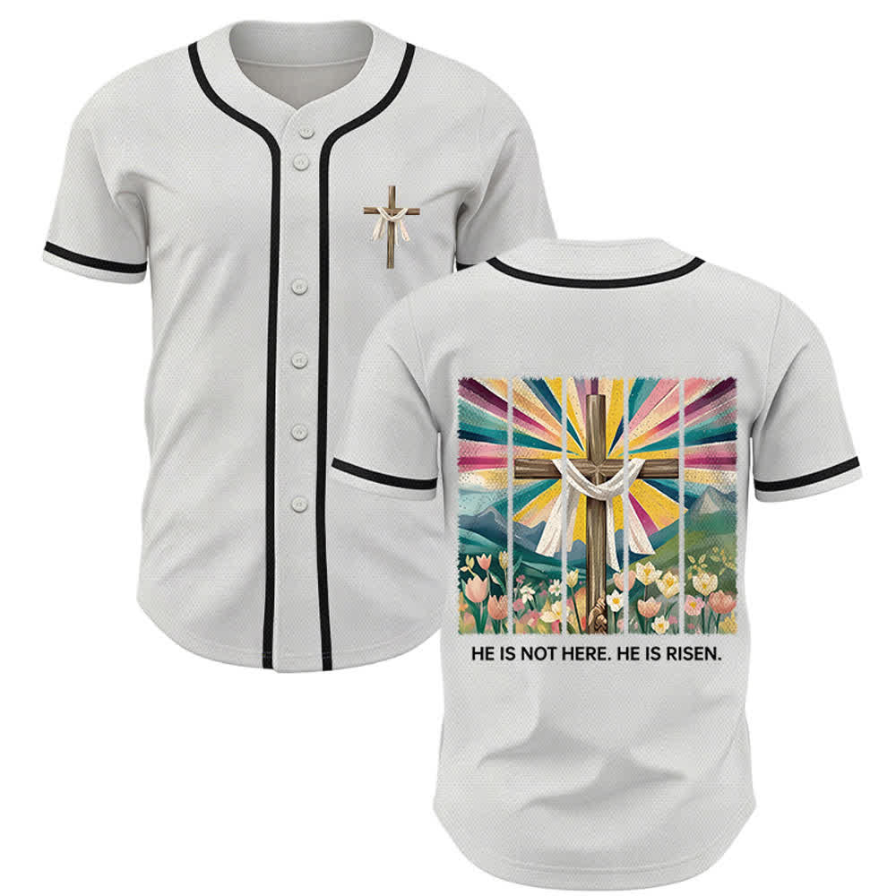 Camiseta de béisbol unisex con la frase "Él no está aquí, él ha resucitado" de Christianartworkshop. - Blanco - 5XL - image 7