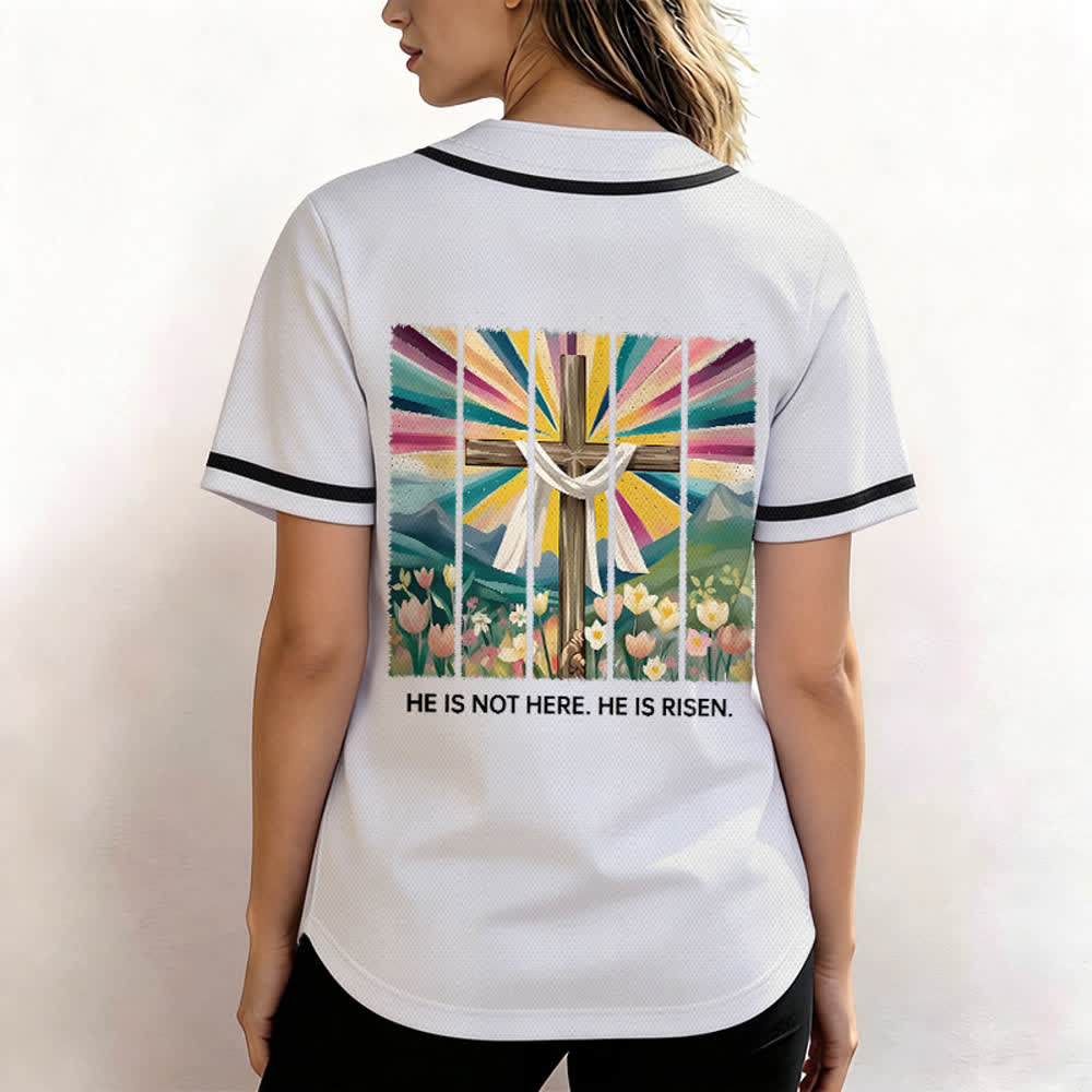 Camiseta de béisbol unisex con la frase "Él no está aquí, él ha resucitado" de Christianartworkshop. - image 12