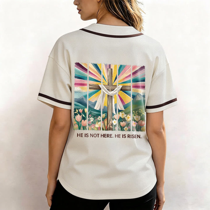 Camiseta de béisbol unisex con la frase "Él no está aquí, él ha resucitado" de Christianartworkshop. - image 5