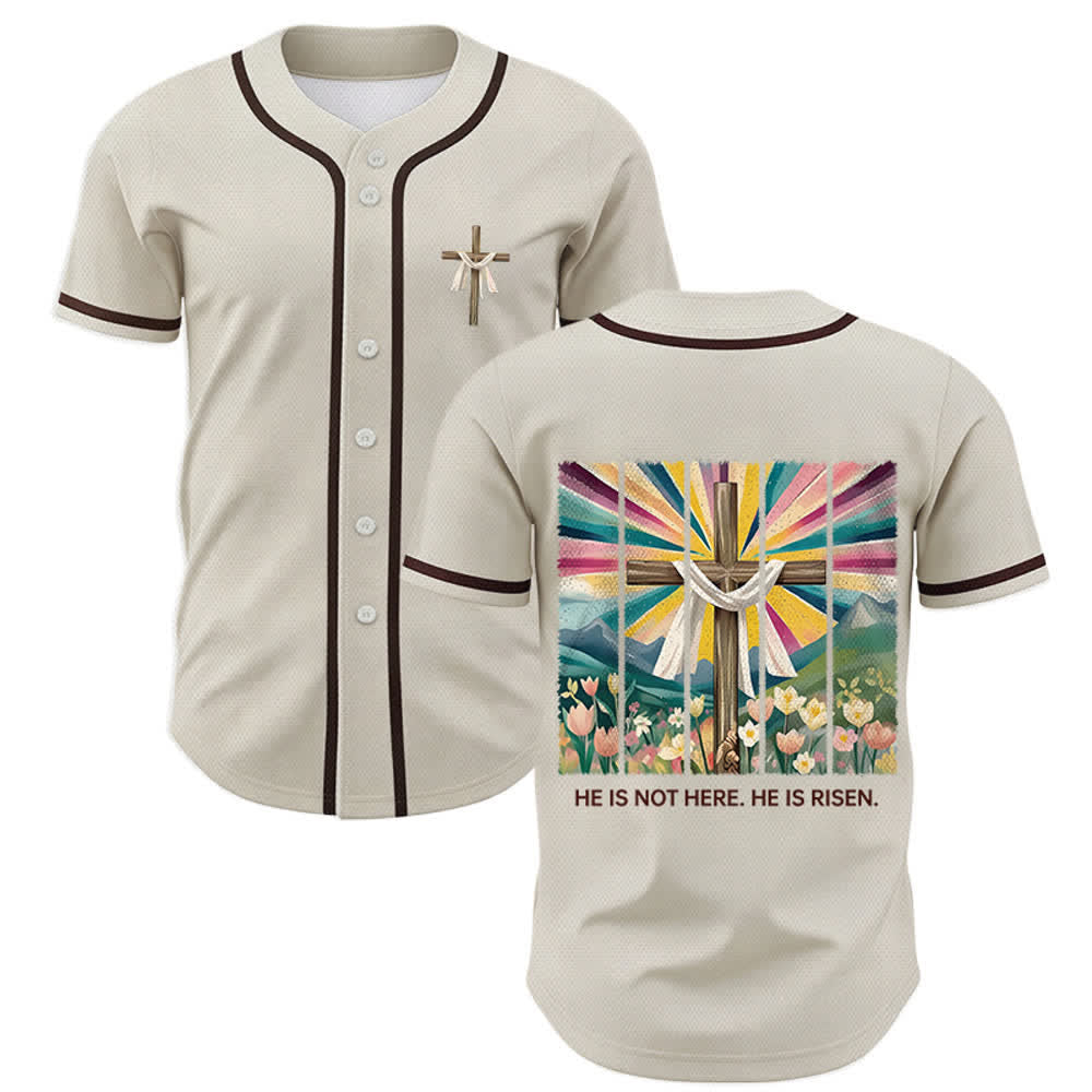 Christianartworkshop Él no está aquí, él ha resucitado. Camiseta de béisbol unisex Faith. - Albaricoque - 5XL - image 0