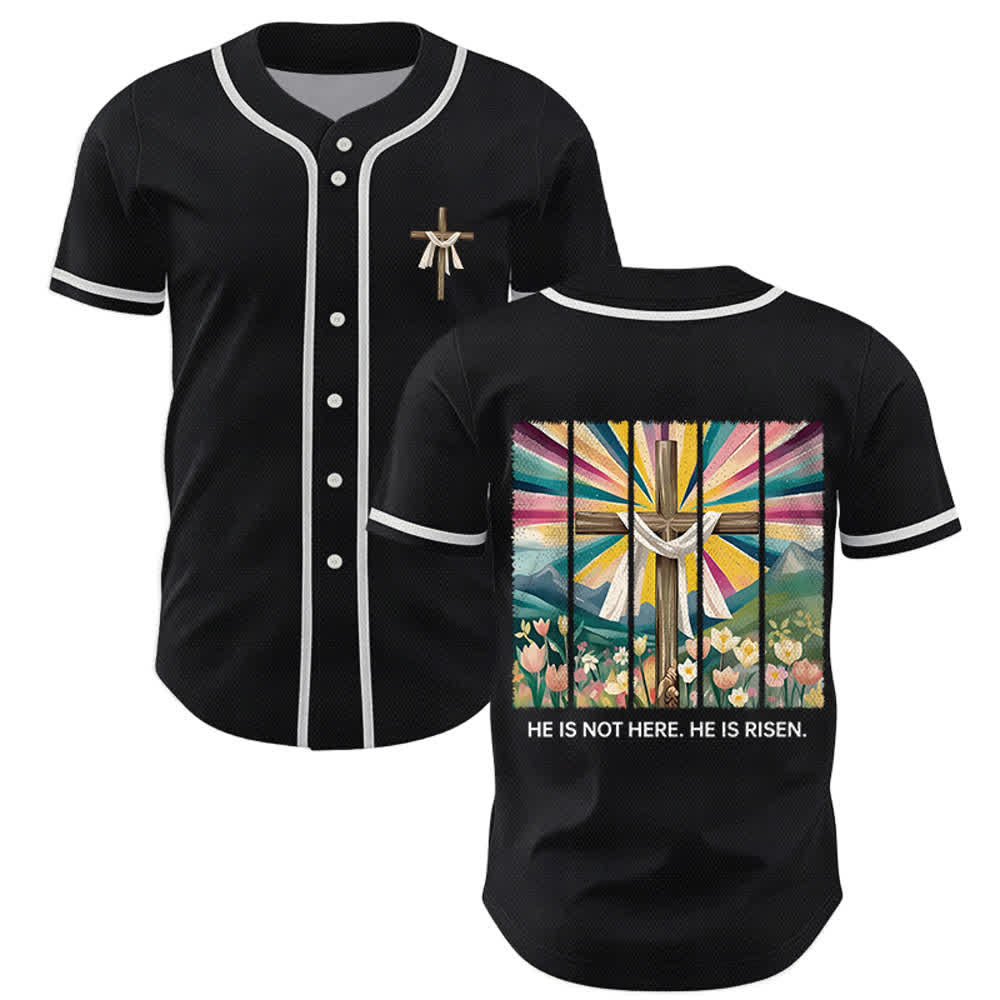 Camiseta de béisbol unisex con la frase "Él no está aquí, él ha resucitado" de Christianartworkshop. - Negro - 5XL - image 14