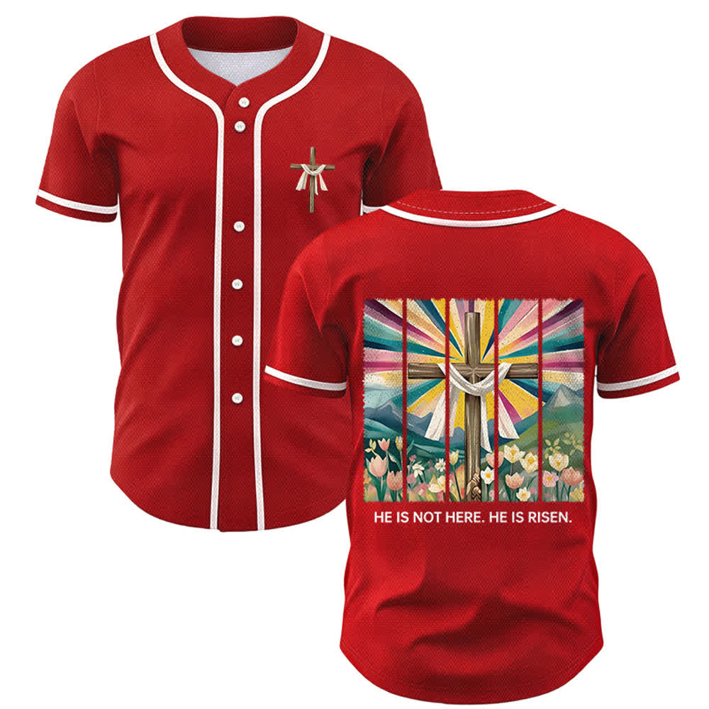 Camiseta de béisbol unisex con la frase "Él no está aquí, él ha resucitado" de Christianartworkshop. - Rojo - 5XL - image 21