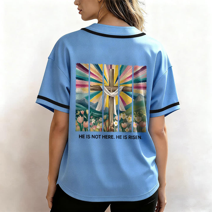 Camiseta de béisbol unisex con la frase "Él no está aquí, él ha resucitado" de Christianartworkshop. - image 40