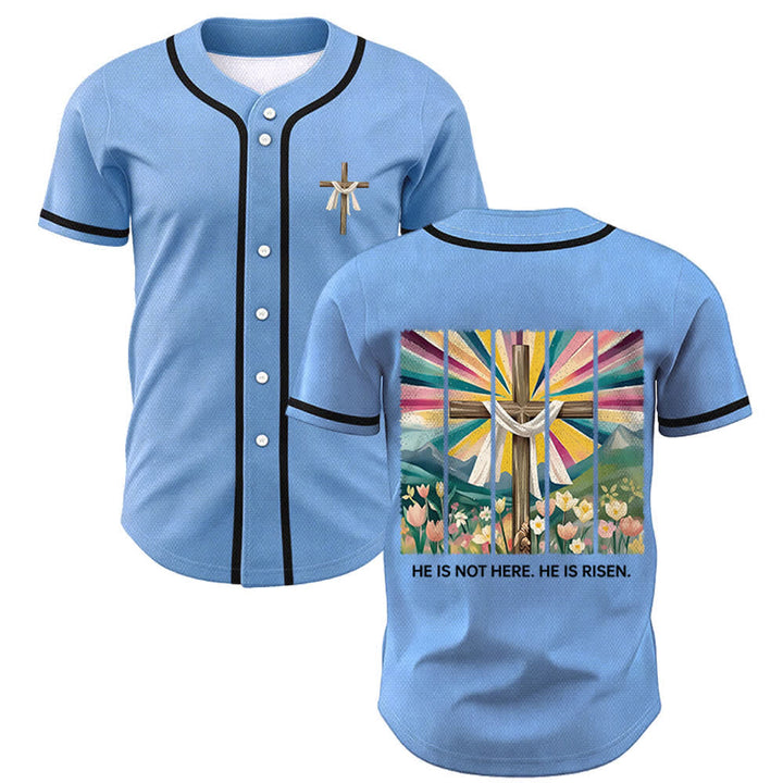 Camiseta de béisbol unisex con la frase "Él no está aquí, él ha resucitado" de Christianartworkshop. - Azul - 5XL - image 35