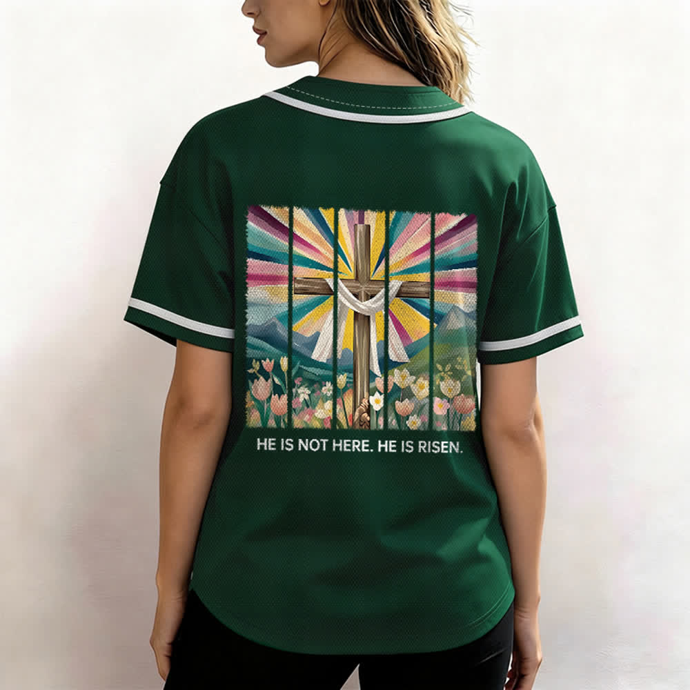 Camiseta de béisbol unisex con la frase "Él no está aquí, él ha resucitado" de Christianartworkshop. - image 47