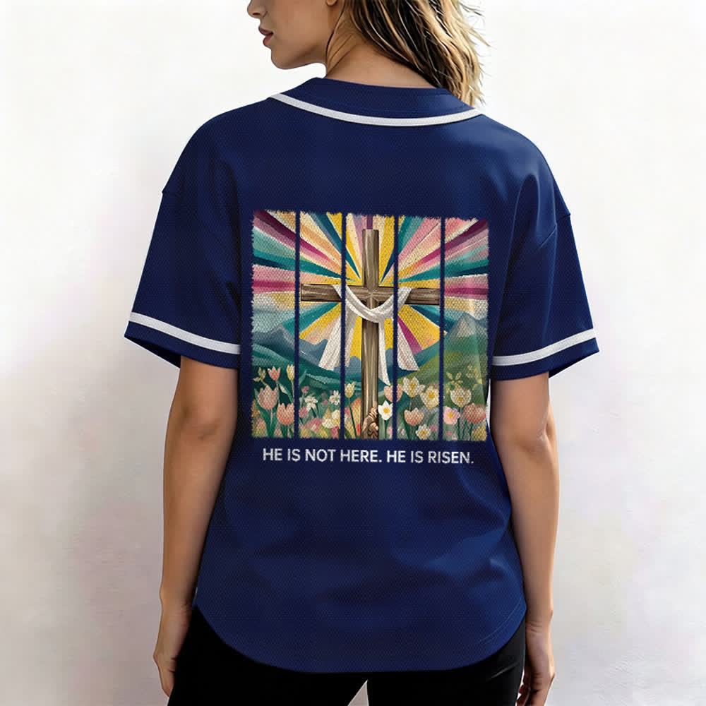 Camiseta de béisbol unisex con la frase "Él no está aquí, él ha resucitado" de Christianartworkshop. - image 54