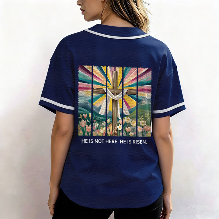 Camiseta de béisbol unisex con la frase "Él no está aquí, él ha resucitado" de Christianartworkshop. - image 54