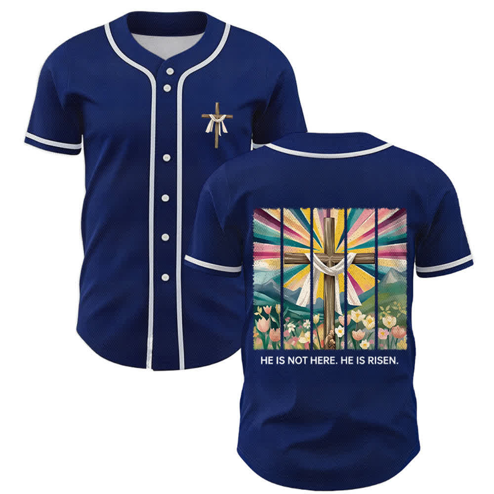 Camiseta de béisbol unisex con la frase "Él no está aquí, él ha resucitado" de Christianartworkshop. - Azul marino - 5XL - image 49