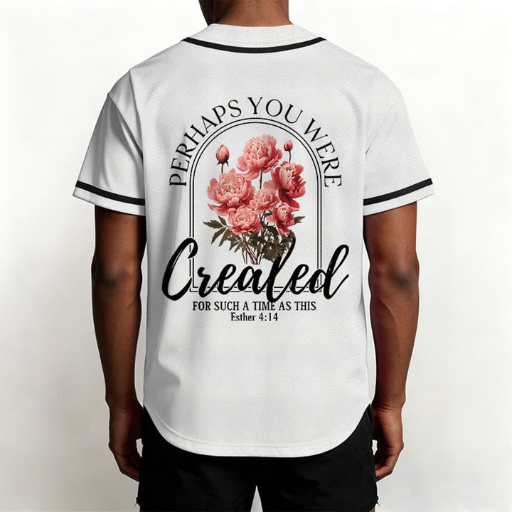 Christianartworkshop "Quizás fuiste creado para un momento como este" Ester 4:14 Camiseta de béisbol con botones y estampado de peonías Faith - image 3