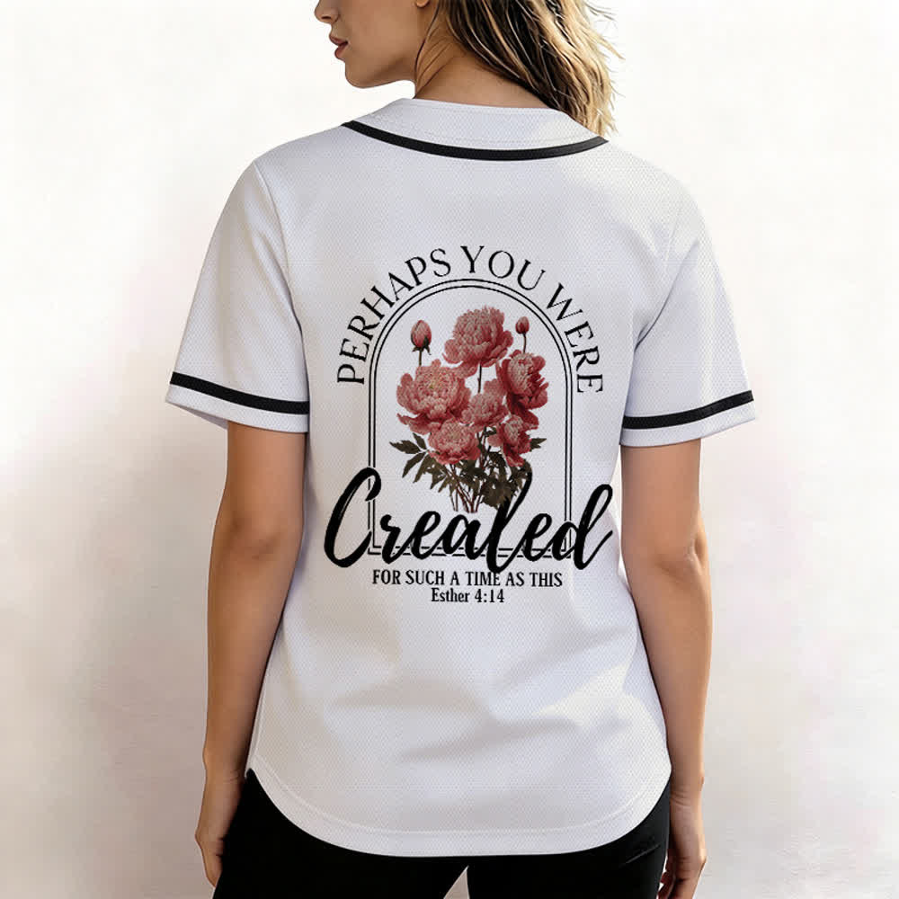 Christianartworkshop "Quizás fuiste creado para un momento como este" Ester 4:14 Camiseta de béisbol con botones y estampado de peonías Faith - image 5