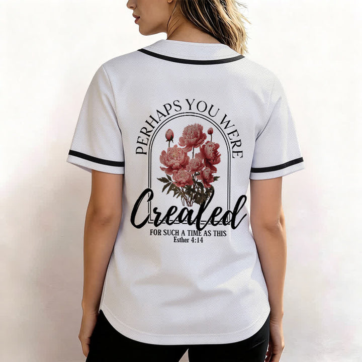 Christianartworkshop "Quizás fuiste creado para un momento como este" Ester 4:14 Camiseta de béisbol con botones y estampado de peonías Faith - image 5