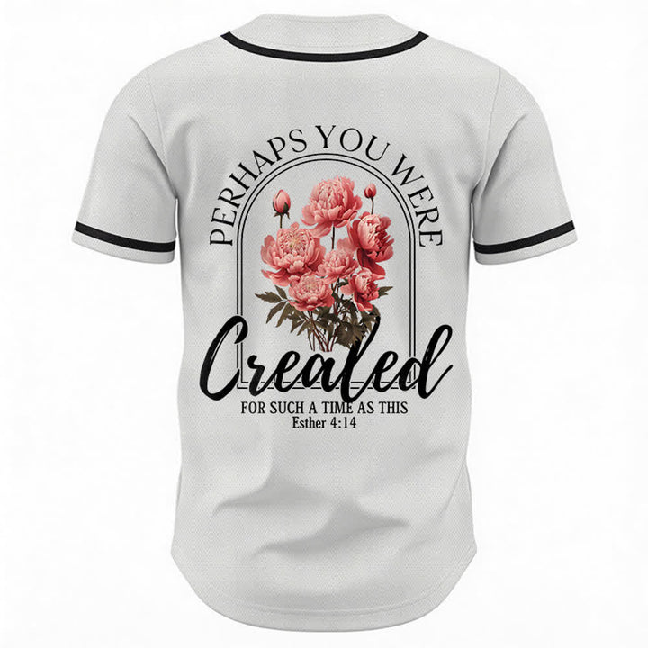 Christianartworkshop "Quizás fuiste creado para un momento como este" Ester 4:14 Camiseta de béisbol con botones y estampado de peonías Faith - image 1