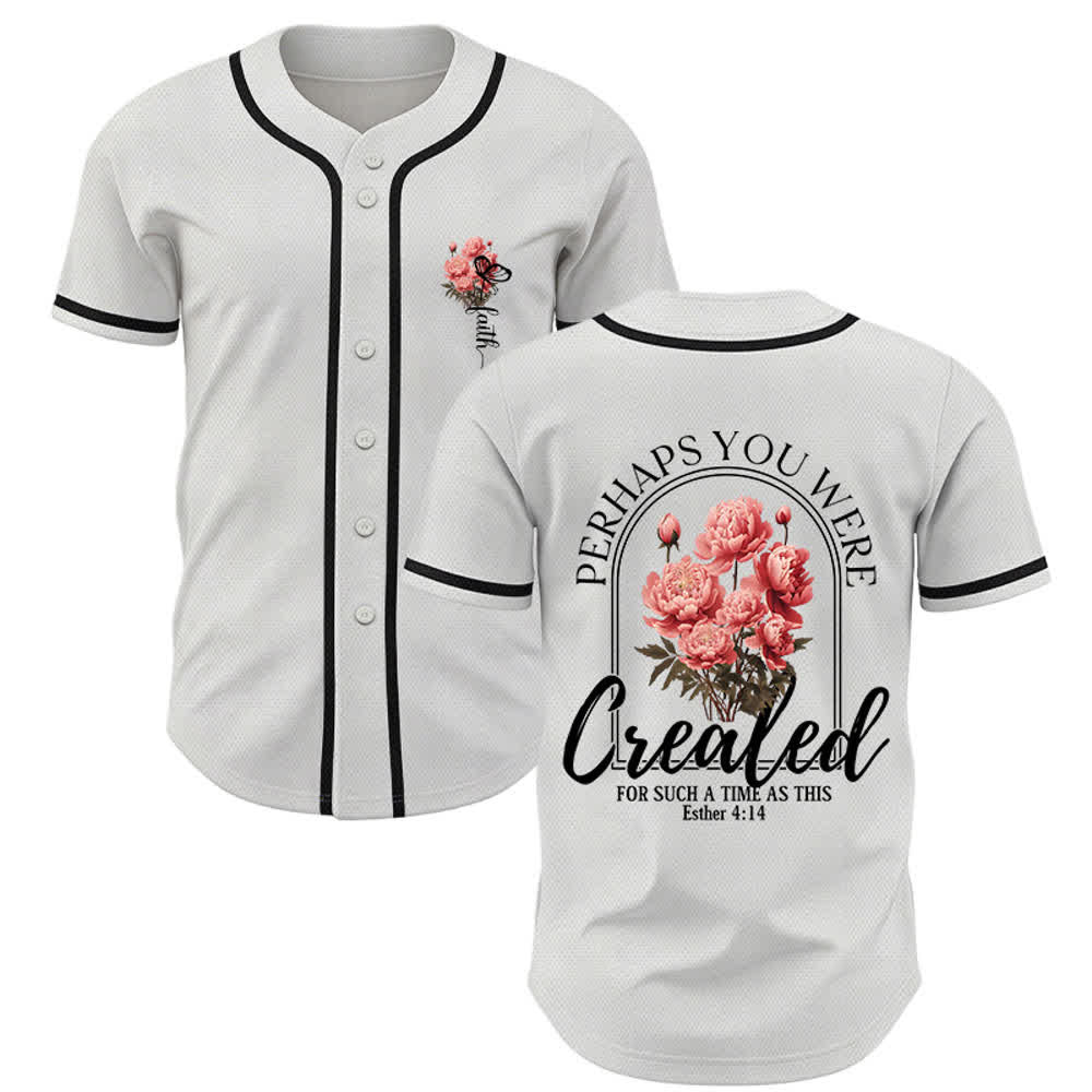 Christianartworkshop "Quizás fuiste creado para un momento como este" Ester 4:14 Camiseta de béisbol con botones y estampado de peonías Faith - Blanco - 5XL - image 0
