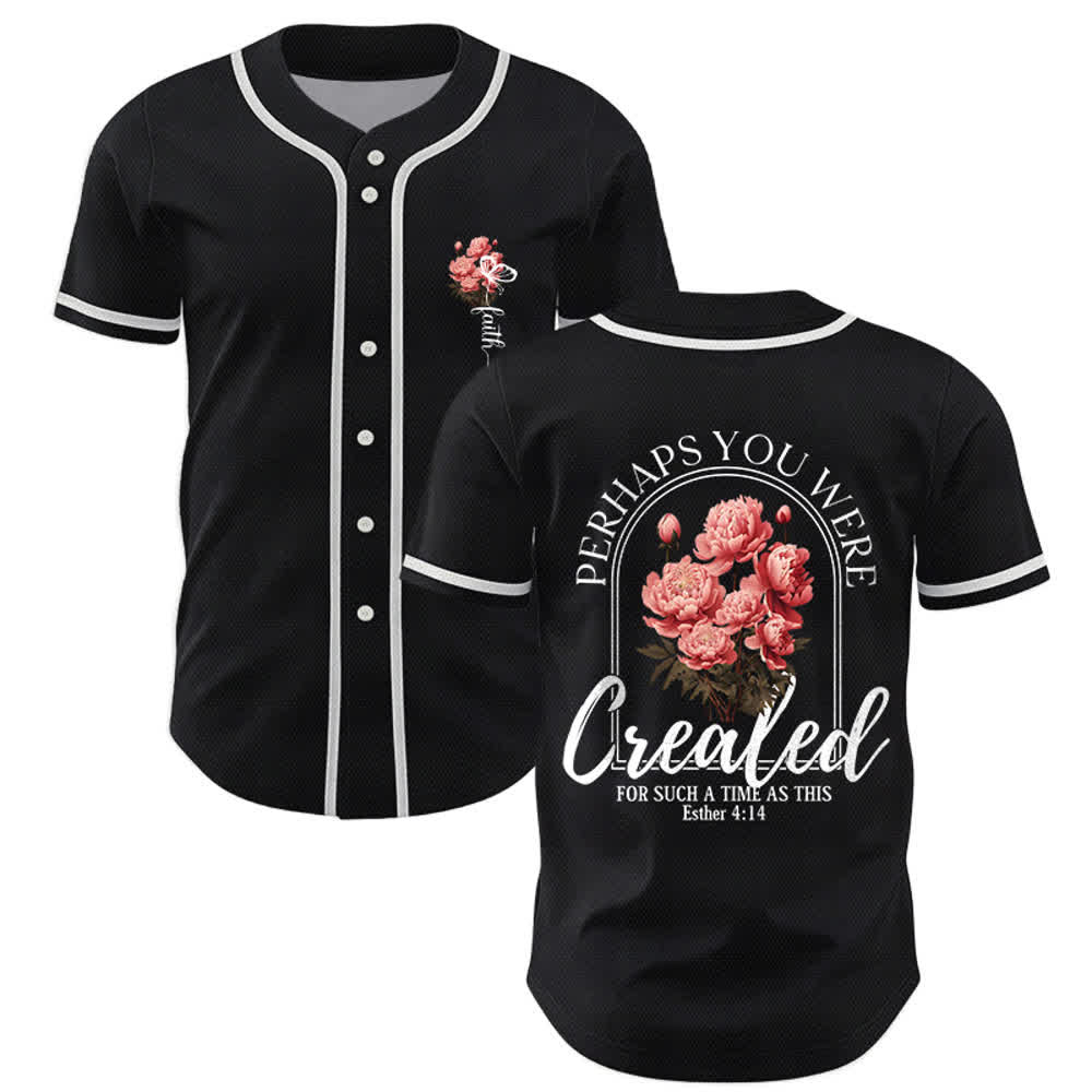 Christianartworkshop "Quizás fuiste creado para un momento como este" Ester 4:14 Camiseta de béisbol con botones y estampado de peonías Faith - Negro - 5XL - image 7
