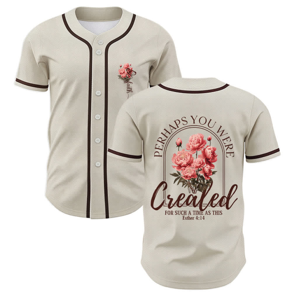 Christianartworkshop "Quizás fuiste creado para un momento como este" Ester 4:14 Camiseta de béisbol con botones y estampado de peonías Faith - Beige - 5XL - image 14