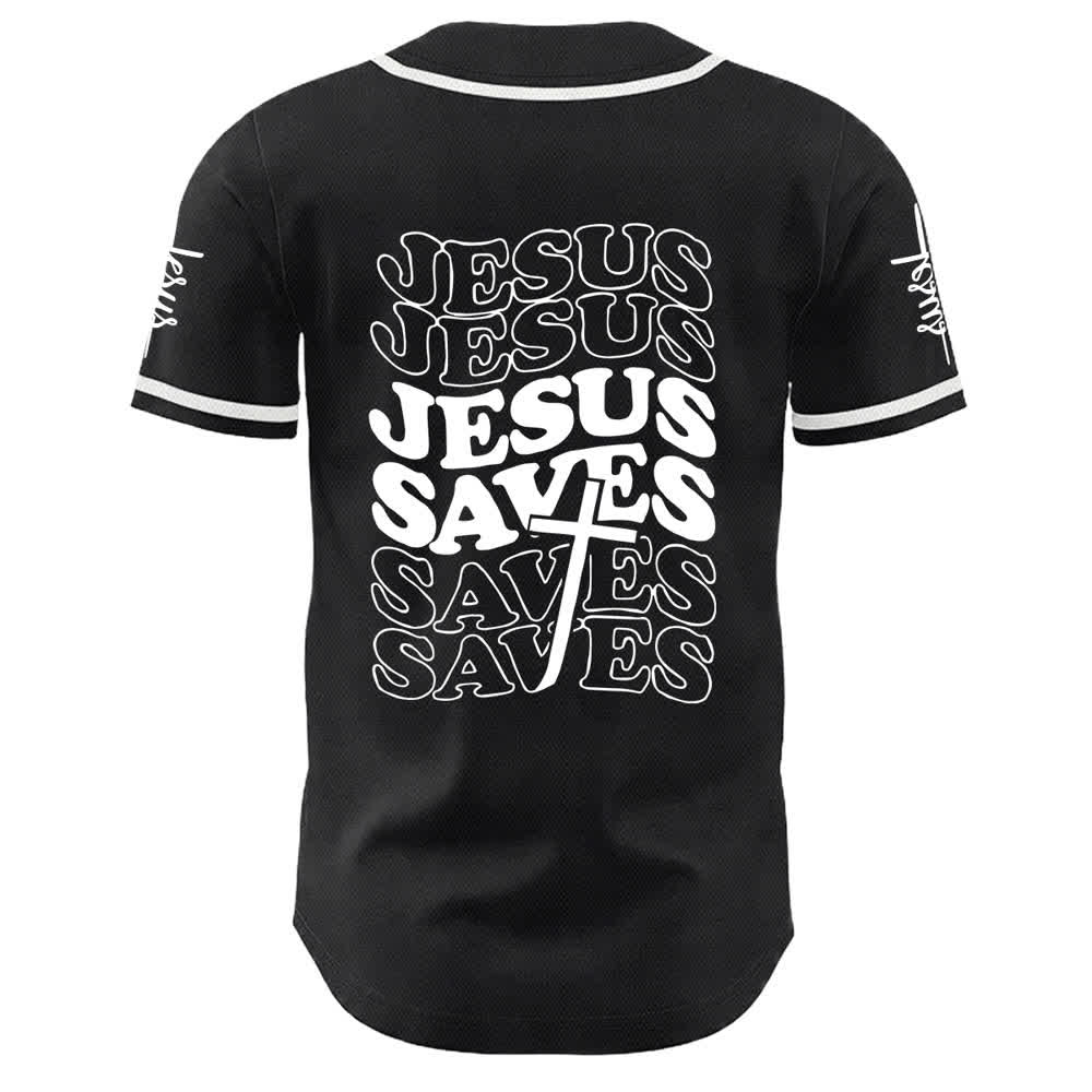Christianartworkshop Camiseta de béisbol unisex personalizada con la frase "Jesús salva". - image 4