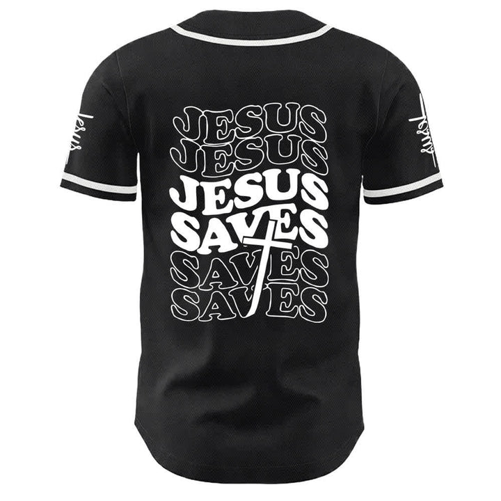 Camiseta de béisbol unisex personalizada con la frase "Jesús salva" de Christianartworkshop. - image 4