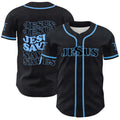Christianartworkshop Camiseta de béisbol unisex personalizada con la frase "Jesús salva". - Azul - 5XL - image 0