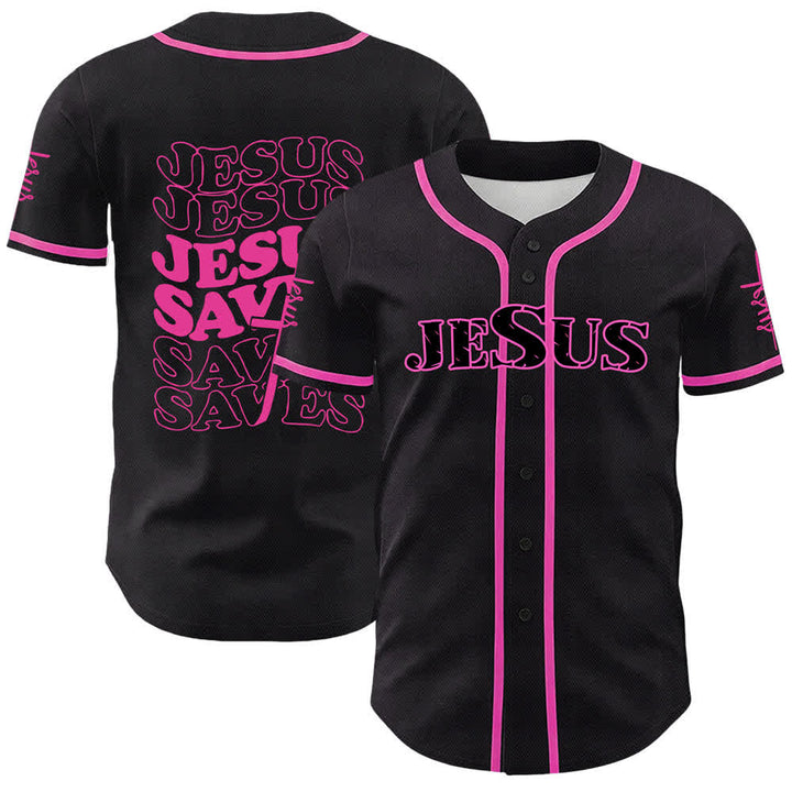 Camiseta de béisbol unisex personalizada con la frase "Jesús salva" de Christianartworkshop. - Rosa - 5XL - image 15