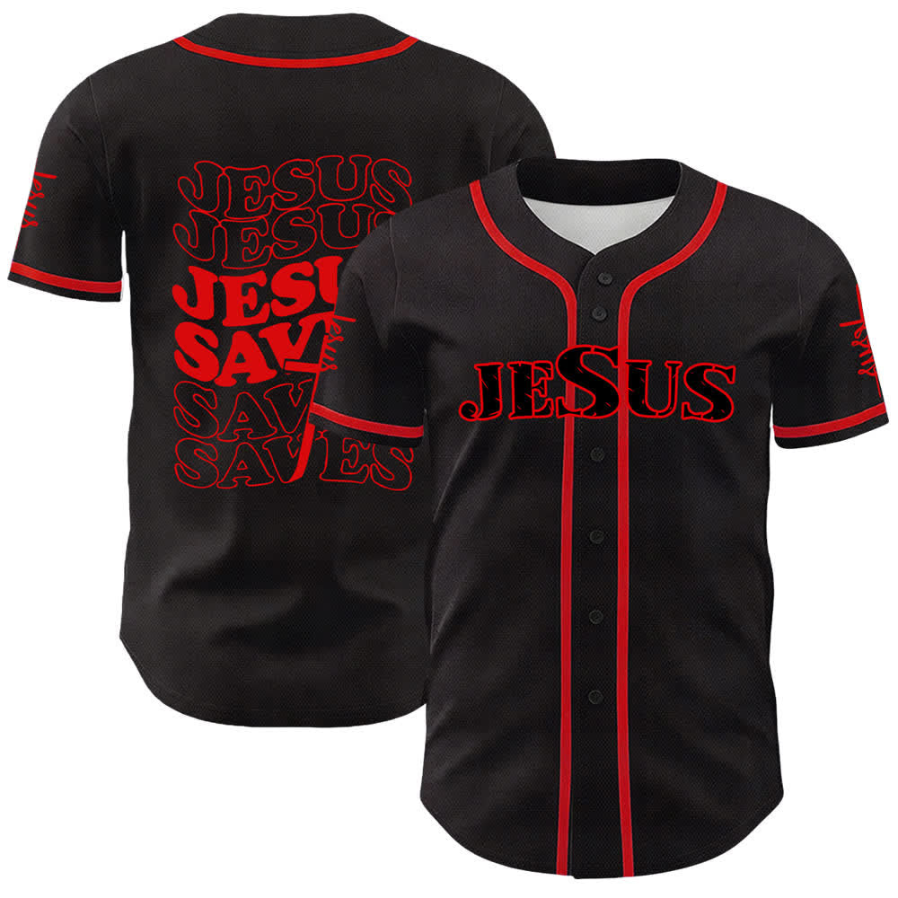 Camiseta de béisbol unisex personalizada con la frase "Jesús salva" de Christianartworkshop. - Rojo - 5XL - image 6