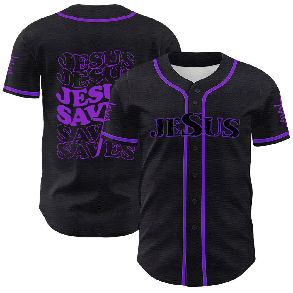 Camiseta de béisbol unisex personalizada con la frase "Jesús salva" de Christianartworkshop. - Púrpura - 5XL - image 21