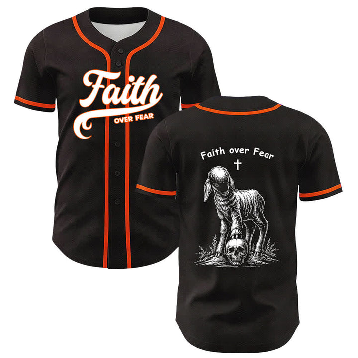 Camiseta de béisbol unisex con estampado de calavera, cordero y cruz de Christianartworkshop , "Fe sobre el miedo". - Naranja - 5XL - image 9