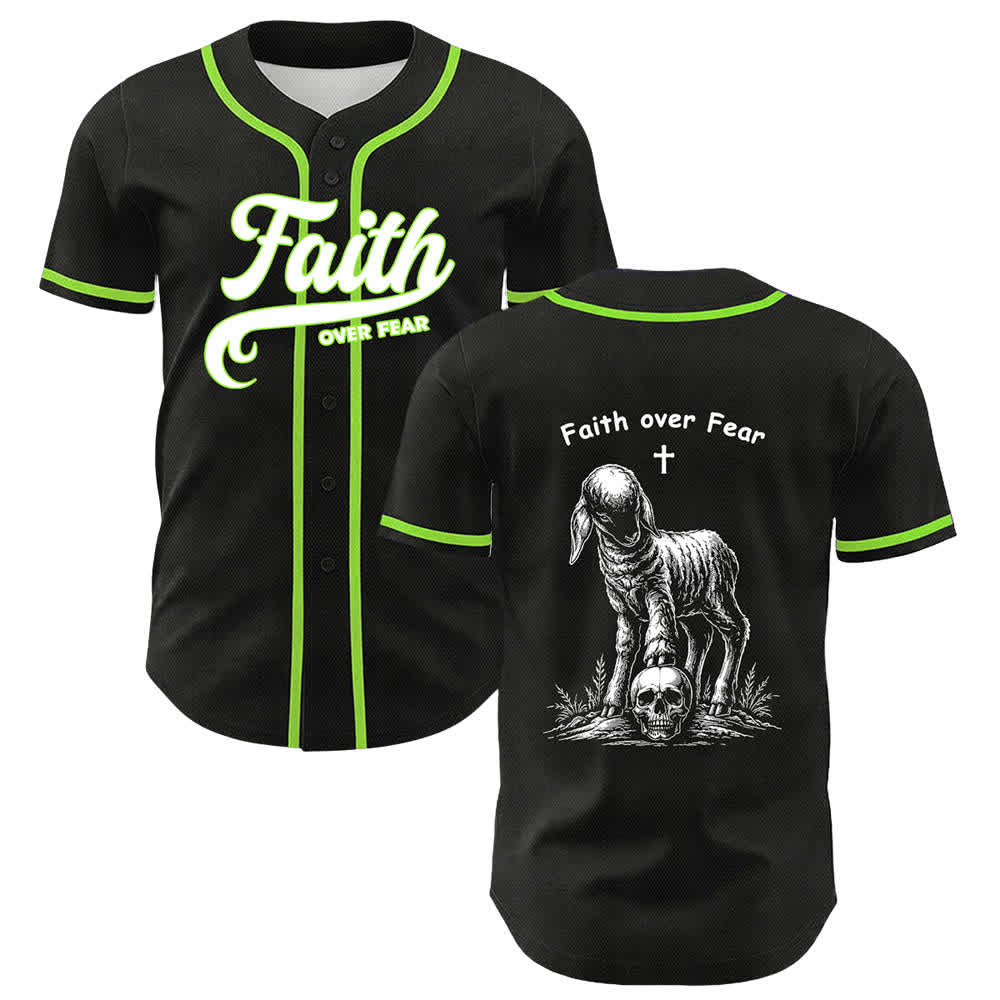 Camiseta de béisbol unisex con estampado de calavera, cordero y cruz de Christianartworkshop , "Fe sobre el miedo". - Verde claro - 5XL - image 24