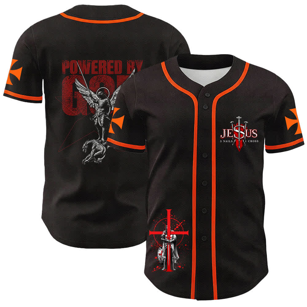 Christianartworkshop Impulsado por Dios Guerrero Ángel Caballero Cruz Camiseta de béisbol cristiana - Naranja - 5XL - image 0
