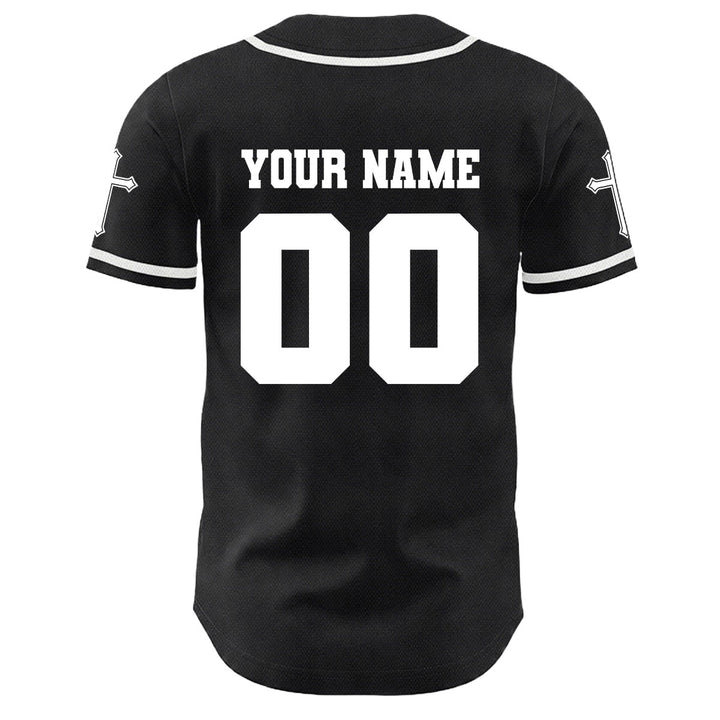 Camiseta de béisbol unisex con diseño de la crucifixión de Jesús y manga personalizada con nombre y número en Christianartworkshop. - image 2