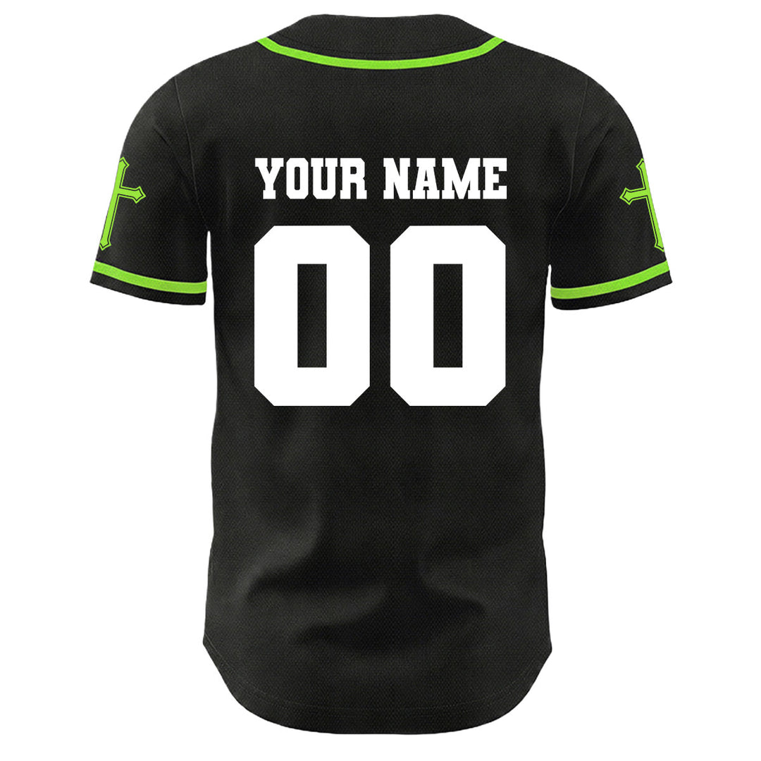Camiseta de béisbol unisex con diseño de la crucifixión de Jesús y manga personalizada con nombre y número en Christianartworkshop. - image 6